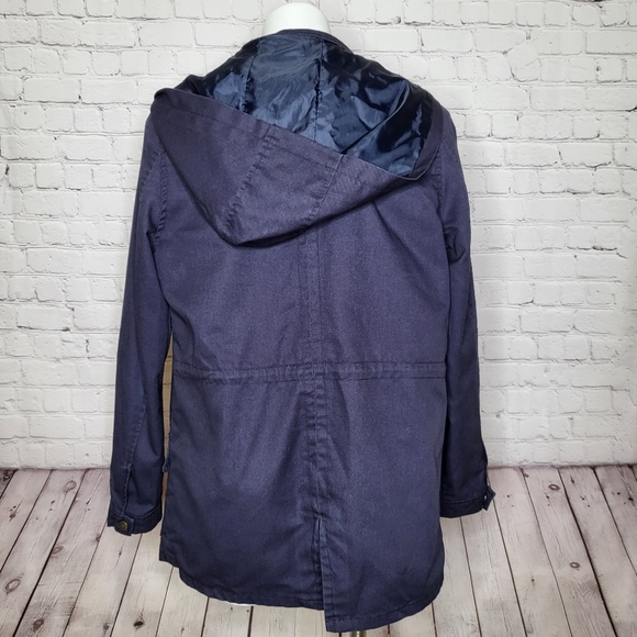 Miss London Black Label Navy Blue Hooded Jacket Size L - Picture 2 of 9